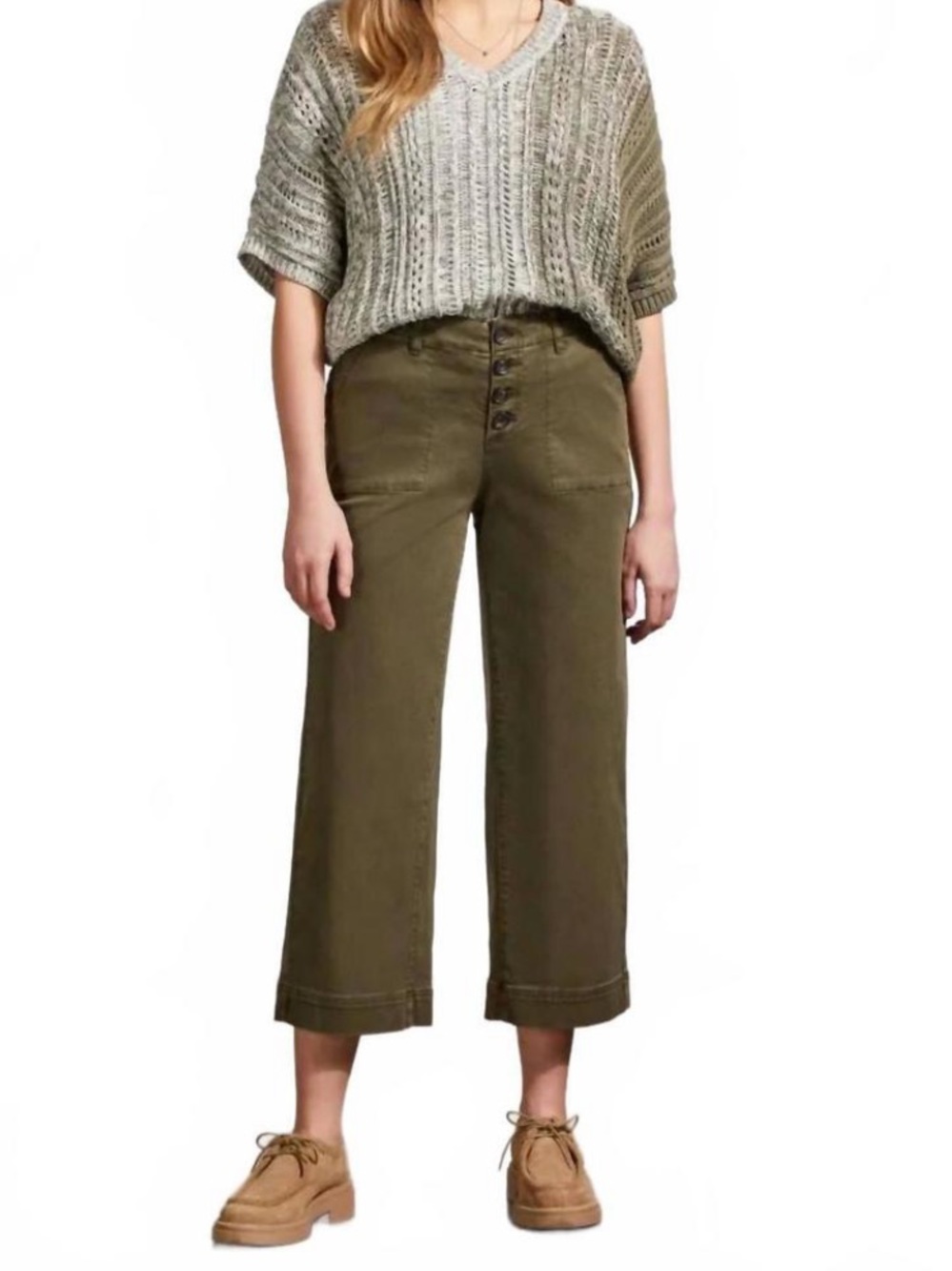 audrey Olive High-Rise Wide Crop Pants TRIBAL JEAN 8 PETITE